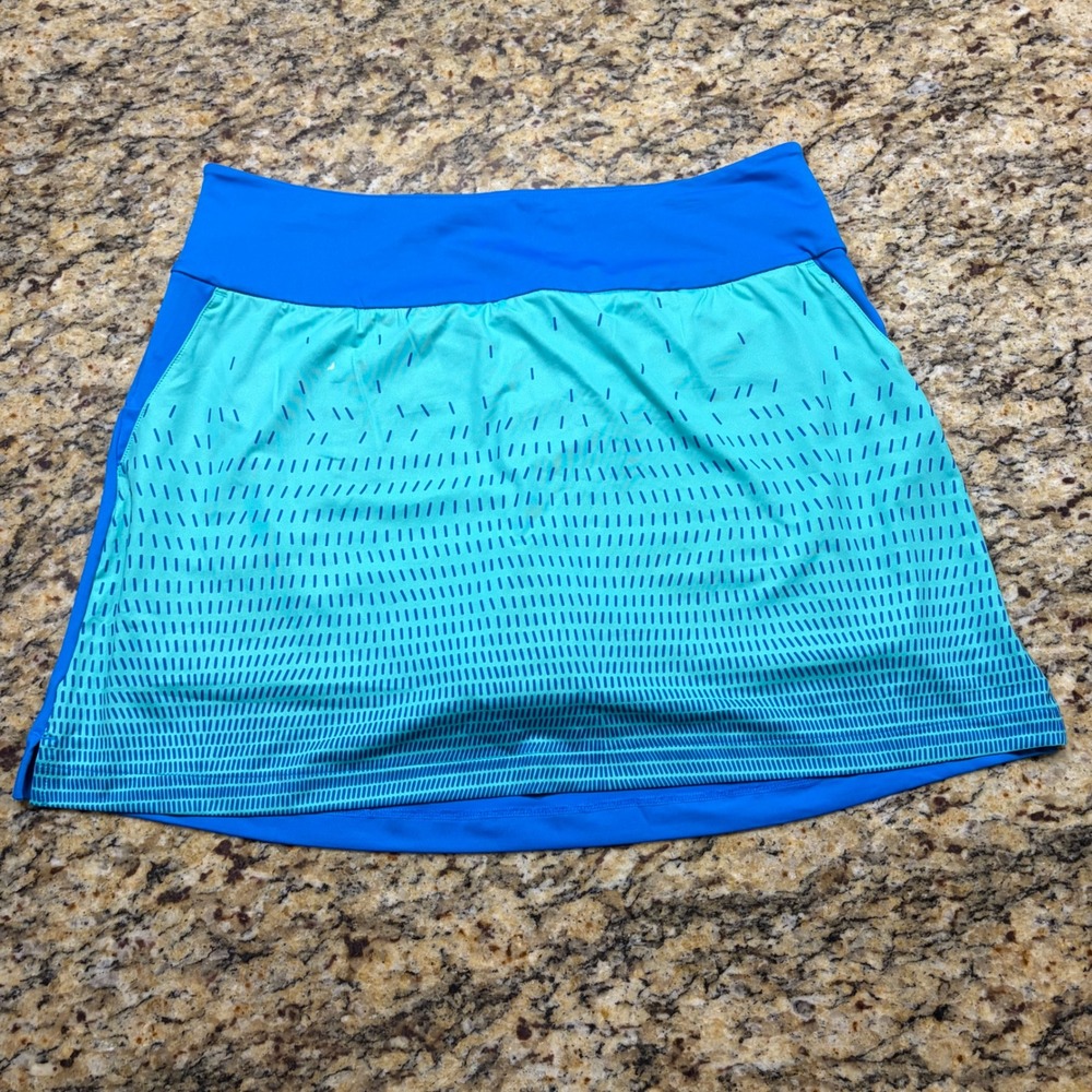 NEW Adidas Womens Golf Skort Blue Teal Dash Print Athletic Skirt Size Large ws